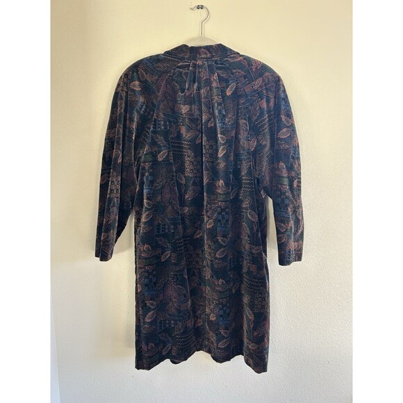 VTG 1990’s PORTRAIT J.L. DE BALL VELVET WOMEN GEOMETRIC MIDI COAT JACKET L - Picture 2 of 6